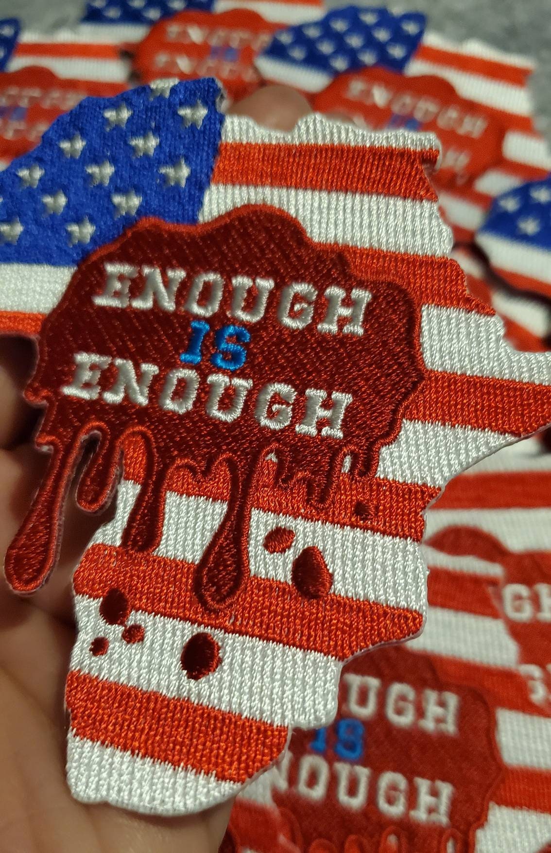 Exclusive, "Enough is Enough" Blood Shed | African-American Flag | Iron-On Embroidered Patch, Size 4", Collectable Appliques, BLM Gifts