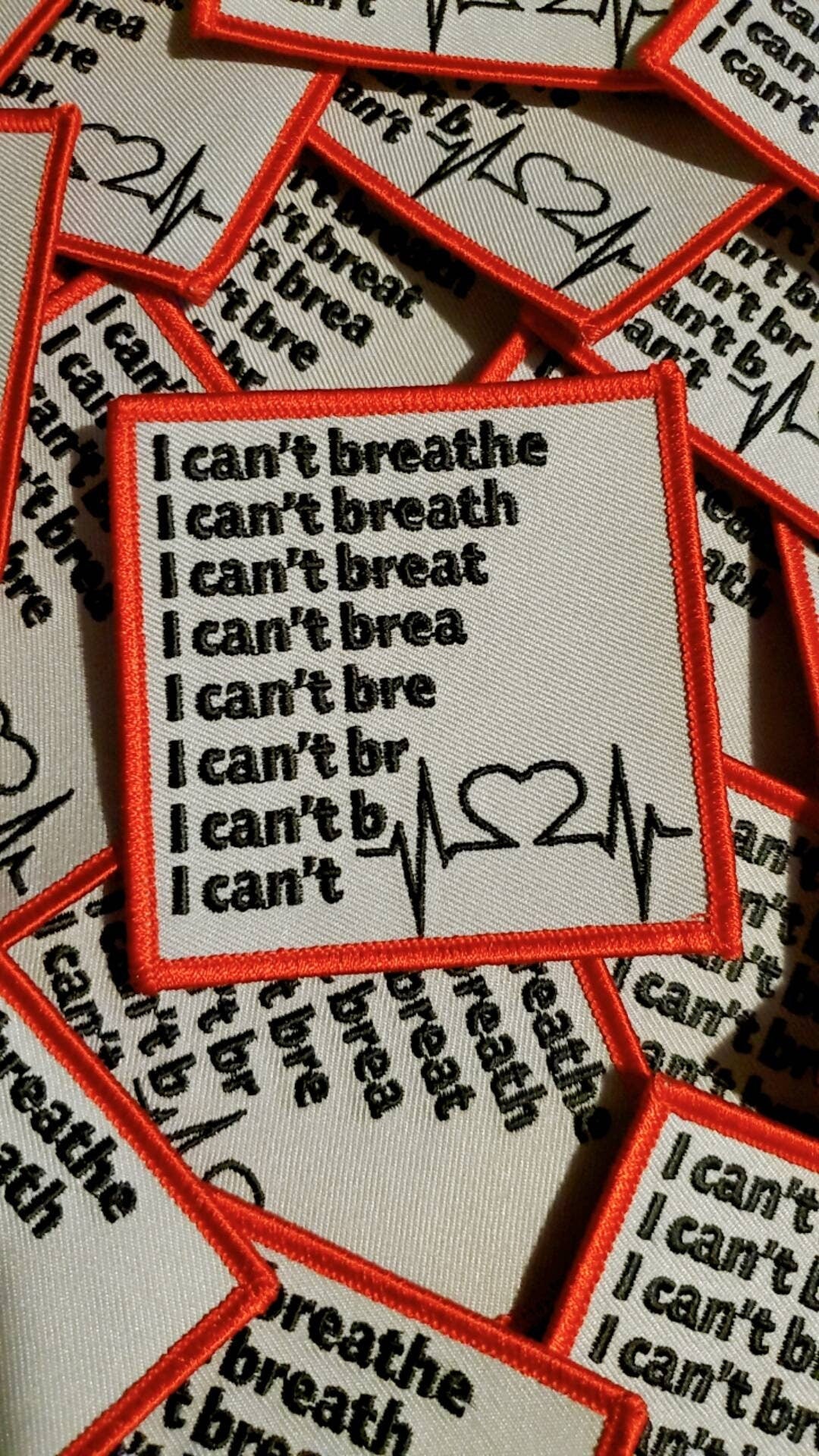 Powerful Flatline "I Can't Breathe" Exclusive Embroidered Patch, African-American BLM, Size 3"x3", Iron-on Patch, Conscious Gifts