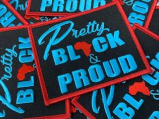 Turquoise, Red, and Black 'Updated Design' "Pretty, Black and Proud" Iron on Patch for Denim Jackets, Hats, and Bags, Black Girl Magic