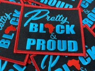 Turquoise, Red, and Black 'Updated Design' "Pretty, Black and Proud" Iron on Patch for Denim Jackets, Hats, and Bags, Black Girl Magic