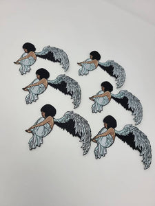 Beautiful, Black "Guardian Angel" Iron-On Patch, 100% Embroidered Afrocentric Patch; Cute Applique Clothing & Accessories, Black Girl Magic