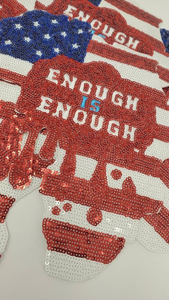 Exclusive SEQUINS, "Enough is Enough" Blood Shed | African-American Flag | Iron-On Patch,Size 10", Collectable Applique, Large Jacket Patch