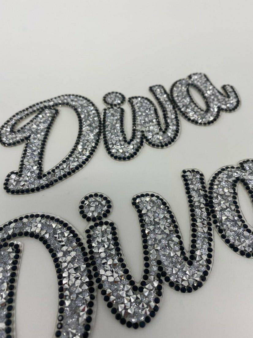 NEW Arrival,"Diva" Blinged Out Rhinestone Patch with Adhesive, Rhinestone Applique, Size 5"x2", Czech Rhinestones, DIY Applique; Craft Kits