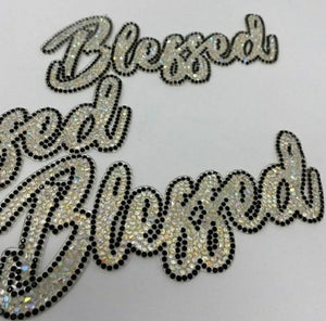 NEW Arrival, Blinged Out "Blessed" Rhinestone Patch with Adhesive, Rhinestone Applique, Size 6"x2.5", Czech Rhinestones, DIY Applique