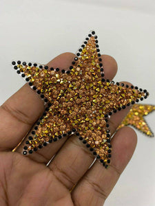 Exclusive, Gold Rhinestone "Star" Bling Patch, Size 3", Cool Applique For Clothing, Iron-on Patch, Small Patch for Jackets, DIY Projects