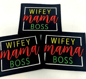 NEW, "Wifey, Mama, Boss" (Blk, Red, Yellow) Iron-on Patch for Denim Jackets, Hats, and Bags, Small Jacket Patch, Size 4"x4", Craft Supplies