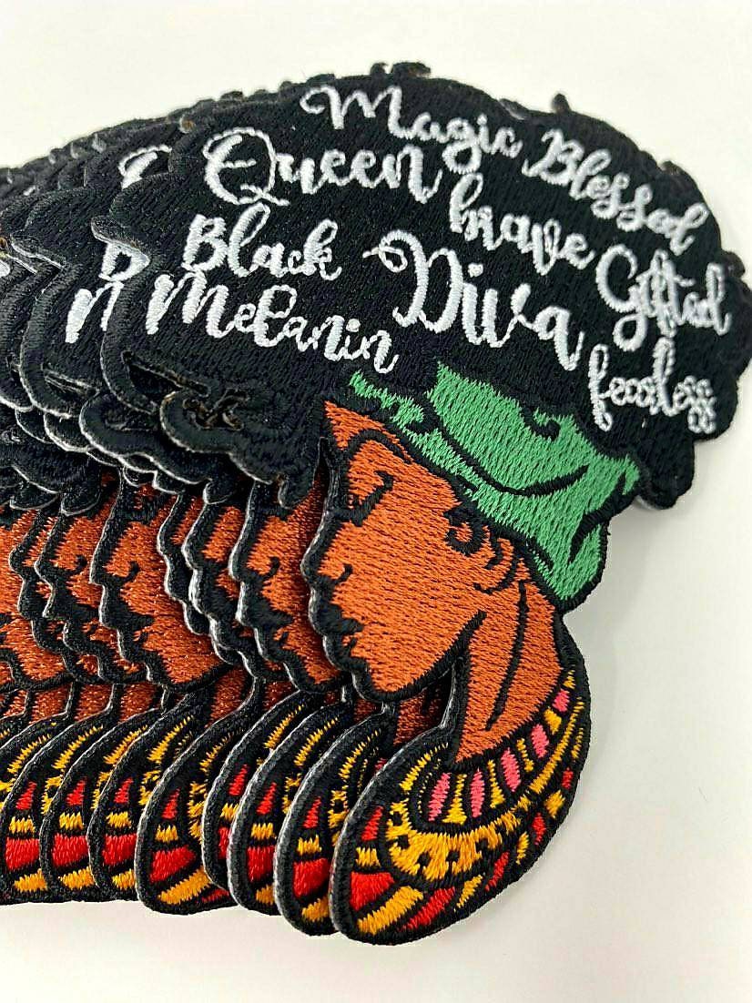Beautiful, NEW "Empowered Locs" 4" Iron-On Patch, Embroidered Afrocentric Patch; Cute Applique for Clothing & Accessories, Jacket Patch
