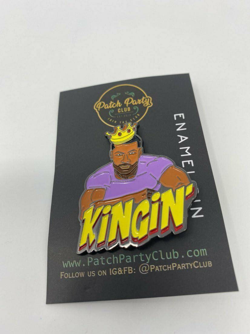 Cool Enamel Pin for Men, "Kingin" Exclusive Lapel Pin, Black King Pin, Size 1.50 inches, with 2 Butterfly Clutches, Lapel Pins for Jackets
