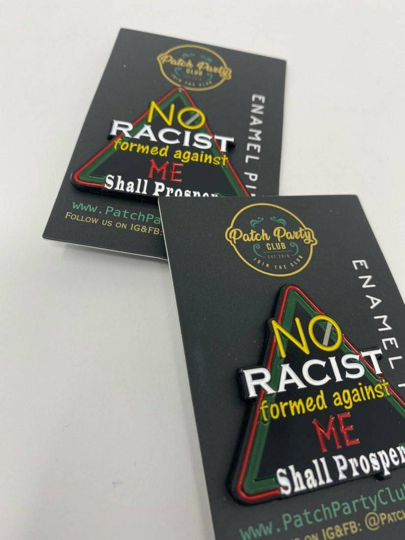 New, Enamel Pin "No RACIST Formed" Exclusive, African-American BLM Enamel Pin, Size 2", w/Butterfly Clutch| Socially Conscious Gifts