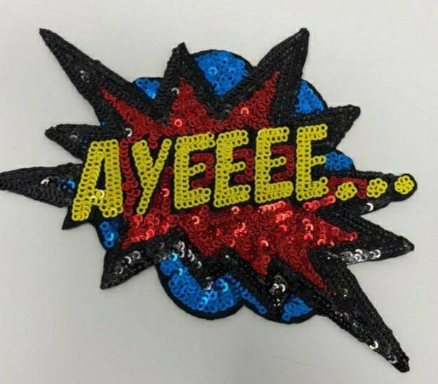 NEW, Sequins "Ayeeee..." Starburst Patch, Adorable Emblem, Home Girls Statement Patch, Iron-on Embroidered Applique, Size 6", Jacket Patch