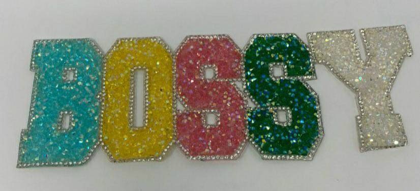 NEW "Bossy" Rhinestone, Colorful Patch with Adhesive Backing, Bling Applique Size 9", Czech Rhinestones, DIY Craft Supplies