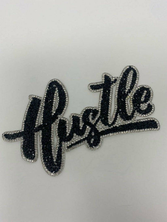 New, Rhinestone Patch, "Hustle" Super Blinged Patch with Adhesive, Size 6.5" Czech Rhinestones, DIY Applique for Hats, Shirts, Bags, & More