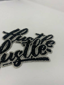 New, Rhinestone Patch, "Hustle" Super Blinged Patch with Adhesive, Size 6.5" Czech Rhinestones, DIY Applique for Hats, Shirts, Bags, & More