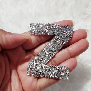 26-pc Set, SILVER Hotfix Rhinestone Letters, Full Alphabet A-Z,  Rhinestone Patch with Adhesive, Mesh Bling Letters, Size 2.28"