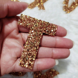 26-pc Set, GOLD Hotfix Rhinestone Letters, Full Alphabet A-Z,  Rhinestone Patch with Adhesive, Mesh Bling Letters, Size 2.28"