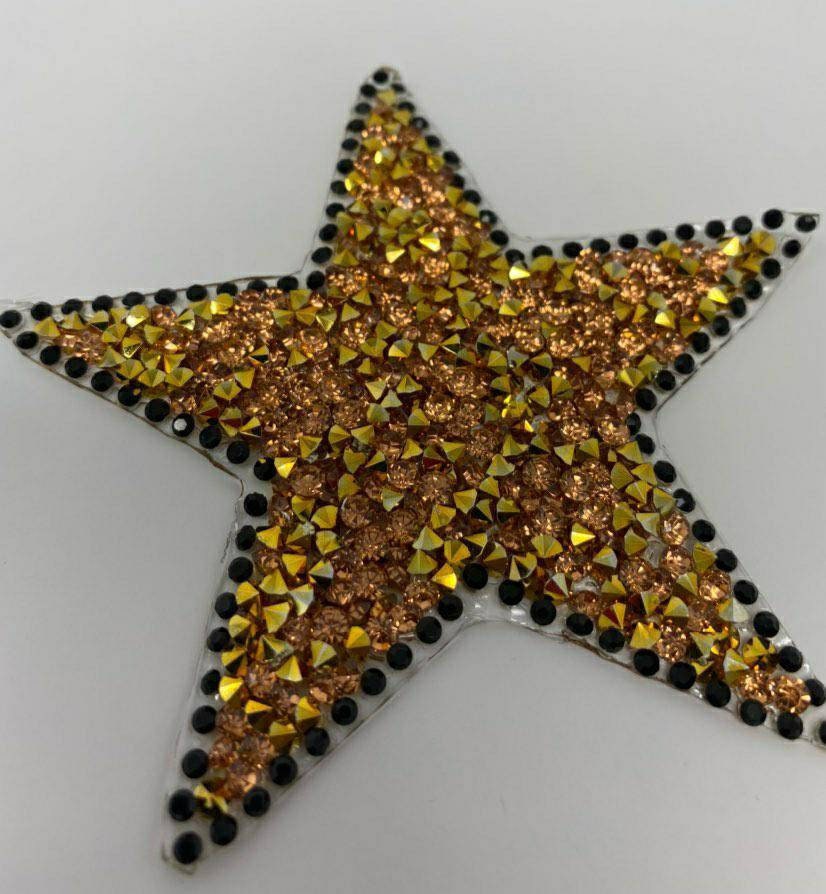 Exclusive, Gold Rhinestone "Star" Bling Patch, Size 3", Cool Applique For Clothing, Iron-on Patch, Small Patch for Jackets, DIY Projects