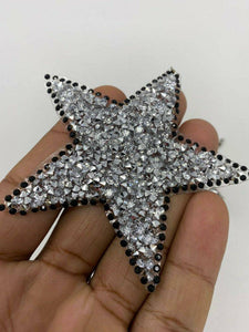 Exclusive, SILVER Rhinestone "Star" Bling Patch, Size 3", Cool Applique For Clothing, Iron-on Patch, Small Patch for Jackets, DIY Projects
