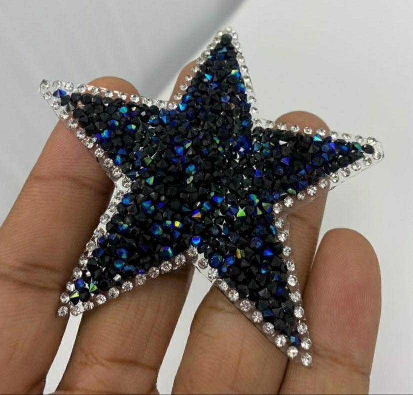 Exclusive, Black & Blue  Rhinestone "Star" Bling Patch, Size 3", Cool Applique For Clothing, Iron-on Patch, Small Patch for Jackets, DIY