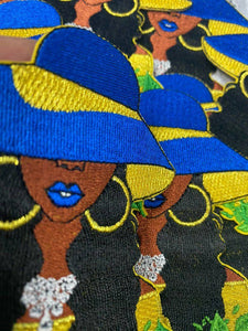Sassy, Blue & Gold, Sophisticated Diva, 1pc with Blue Lipgloss, Iron-on Afrocentric Patch, Size 4", Sorority Girl Badge, DIY Craft Supplies