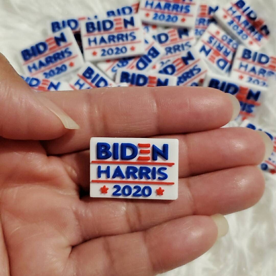 Exclusive "Biden Harris 2020" Presidential Charm for Crocs; Symbolic Statement Charms for Clogs;  Cute Charm for Shoes & Silicone Bracelets