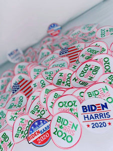 Pink and Green, Biden Harris 2020 Sew-on Patch| Presidential Merchandise| Patch for Masks,Jackets, Hats & More| Embroidered Applique, Sz 3"