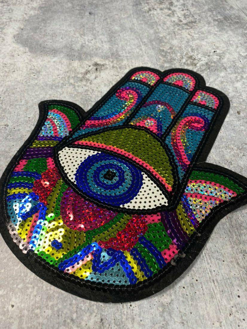 New Arrival, Hamsa Eye Patch, Large Sequins Iron-on Patch, Colorful, –  PatchPartyClub