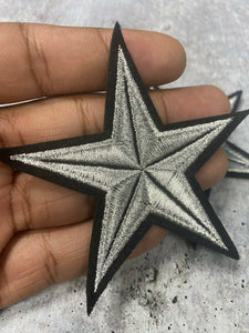 2pc/Metallic SILVER Star Applique Set, Star Patch,2.5" inch,  Cool Applique For Clothing, Iron-on Embroidered Patch