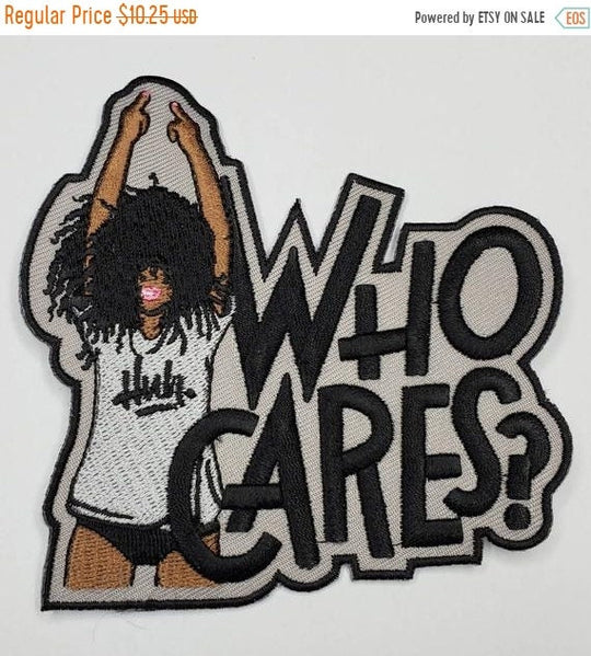 Embroidered Patch, Who Cares. Huh?, 4" Iron-on Patch,Applique for Clothing, Afro Diva, Cool Patch for Hats, and Jackets