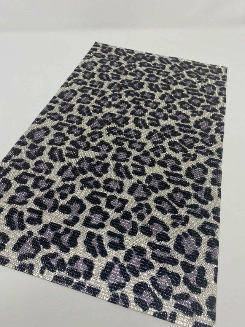 Grey w/Black Cheetah Print,Hot-fix Rhinestone Sheet for Blinging Clothes, Shoes, Handbags, Mugs, Wine Glasses & More, 10" x 16.5" sz