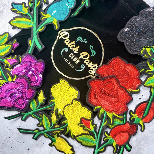 Assorted Flowers Patch Box | Embroidered Flowers, 3D Lace Flowers & Sequins Flowers Mixed Sized Patches for Jackets, Patch Gift Box