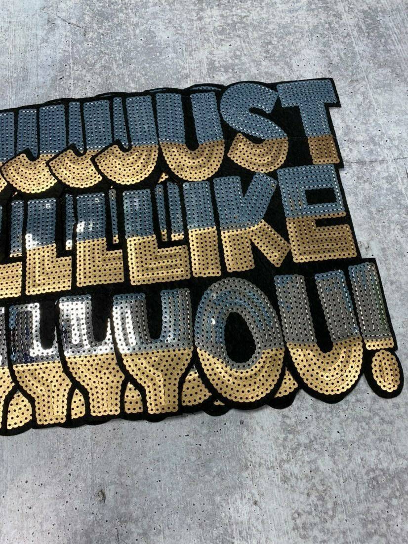 NEW Sequins "Just Like You" Gray & Gold (Sew-on) Size 12", LARGE Patch for Denim Jacket, Shirts, Hoodies, Camo, and More, DIY