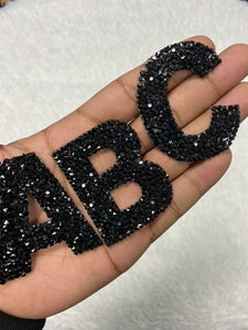 Jet Black(1 pc)Hotfix Rhinestone Letters, Choose Your Letter, Rhinestone Patch with Adhesive, Mesh Bling Letters, Size 2.28"