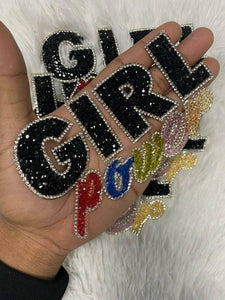 NEW Arrival,"Girl Power" Feminist Colorful Blinged Out Rhinestone Patch with Adhesive, Rhinestone Applique, Size 5"x2.5", Czech Rhinestones