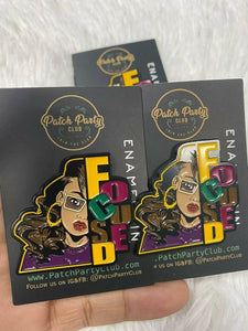 New, Enamel Pin "FOCUSED" Exclusive Lapel Pin, Popular Enamel Pins, Size 1.77 inches, w/Butterfly Clutch, Cool Pin For Apparel
