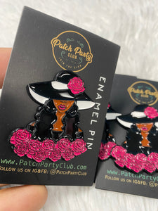 NEW, Sophisticated Lady Black, Pink & White Enamel Pin, Fun lapel for Jackets, and Clothing, 1.50" size