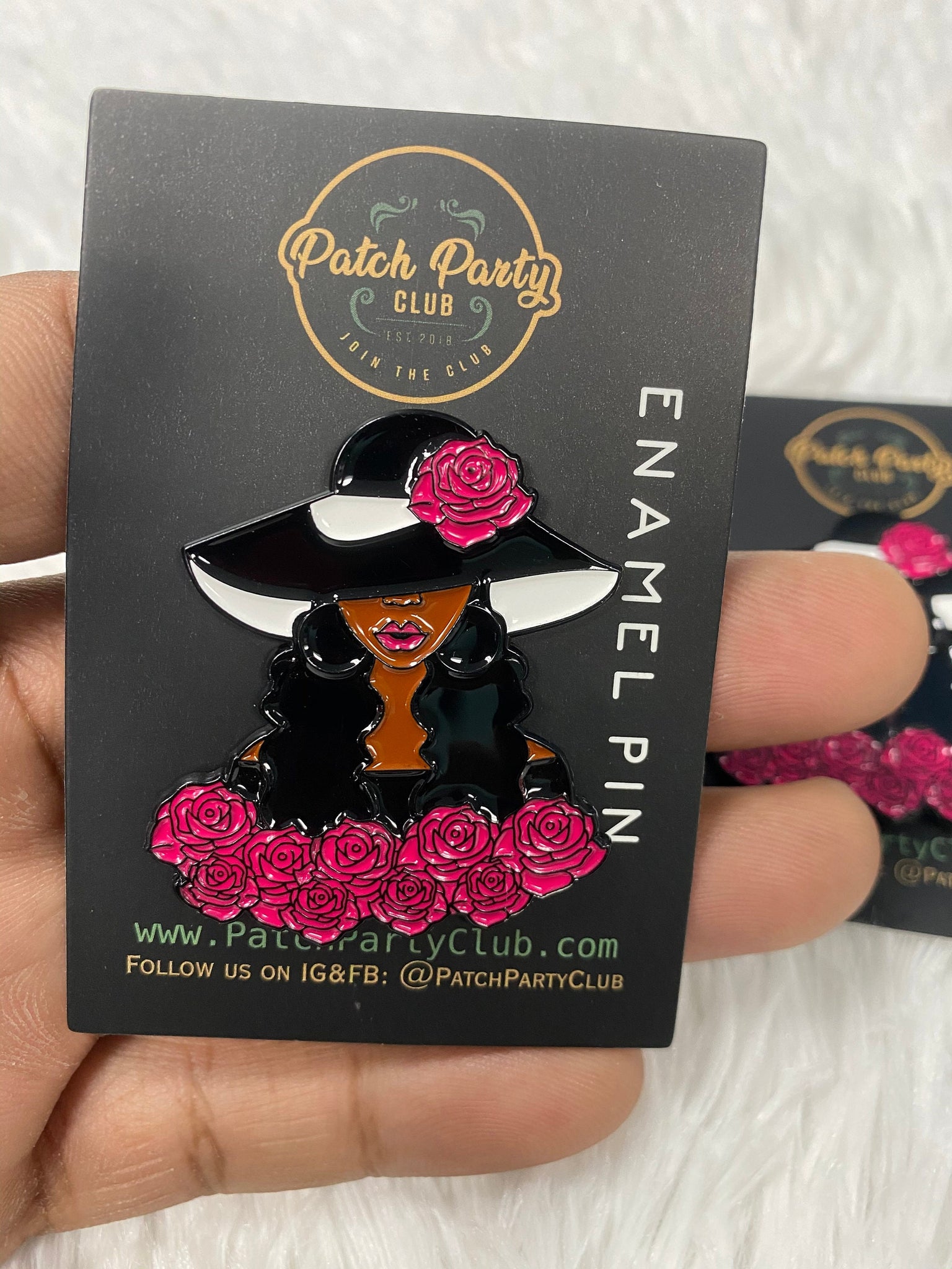 NEW, Sophisticated Lady Black, Pink & White Enamel Pin, Fun lapel for Jackets, and Clothing, 1.50" size