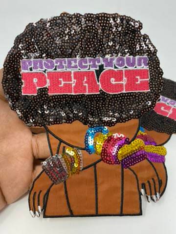 New, "Protect Your Peace" Sequins, Embroidery, & Satin, 6" Patch, Iron-on Exclusive Applique, Large Back Patch, Sequins Patch, Jacket Patch