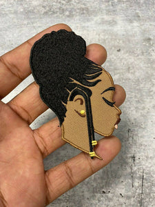 New, "Braided Beauty" Afrocentric-Diva Patch, 3.5" Iron-on Embroidered Patch, DIY, Craft Supplies, Melanin Magic, Black Girl Applique