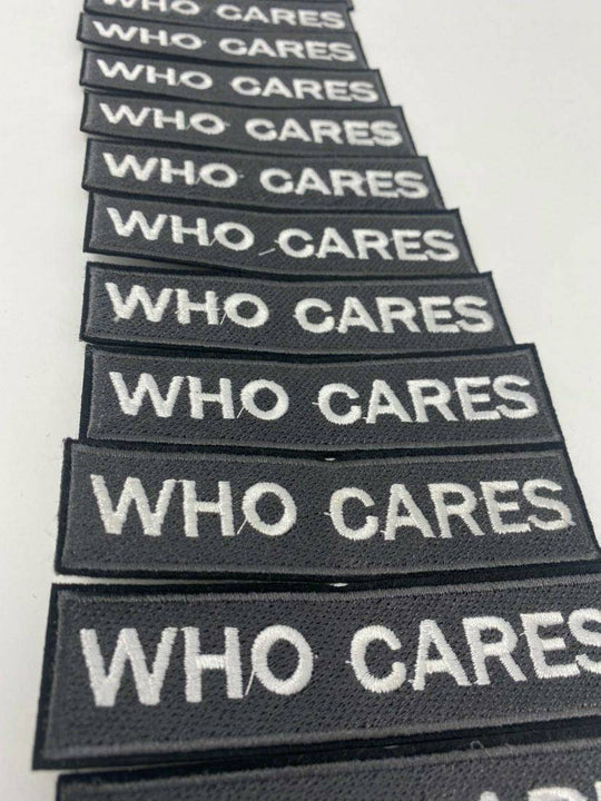 New, Gray & White, "Who Cares" Size 3", Iron-on Patch, Applique for Clothing, Afro Diva, Cool Patch for Hats, and Jackets