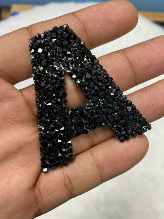 Jet Black(1 pc)Hotfix Rhinestone Letters, Choose Your Letter, Rhinestone Patch with Adhesive, Mesh Bling Letters, Size 2.28"