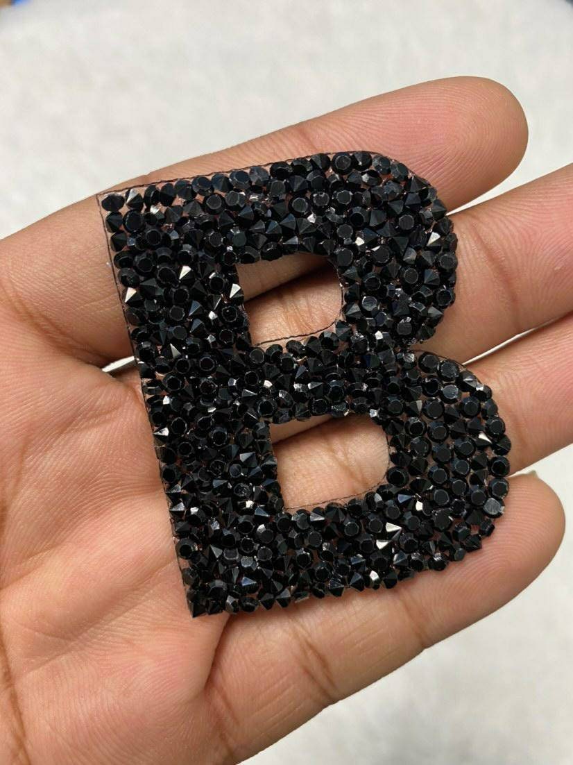 Jet Black(1 pc)Hotfix Rhinestone Letters, Choose Your Letter, Rhinestone Patch with Adhesive, Mesh Bling Letters, Size 2.28"