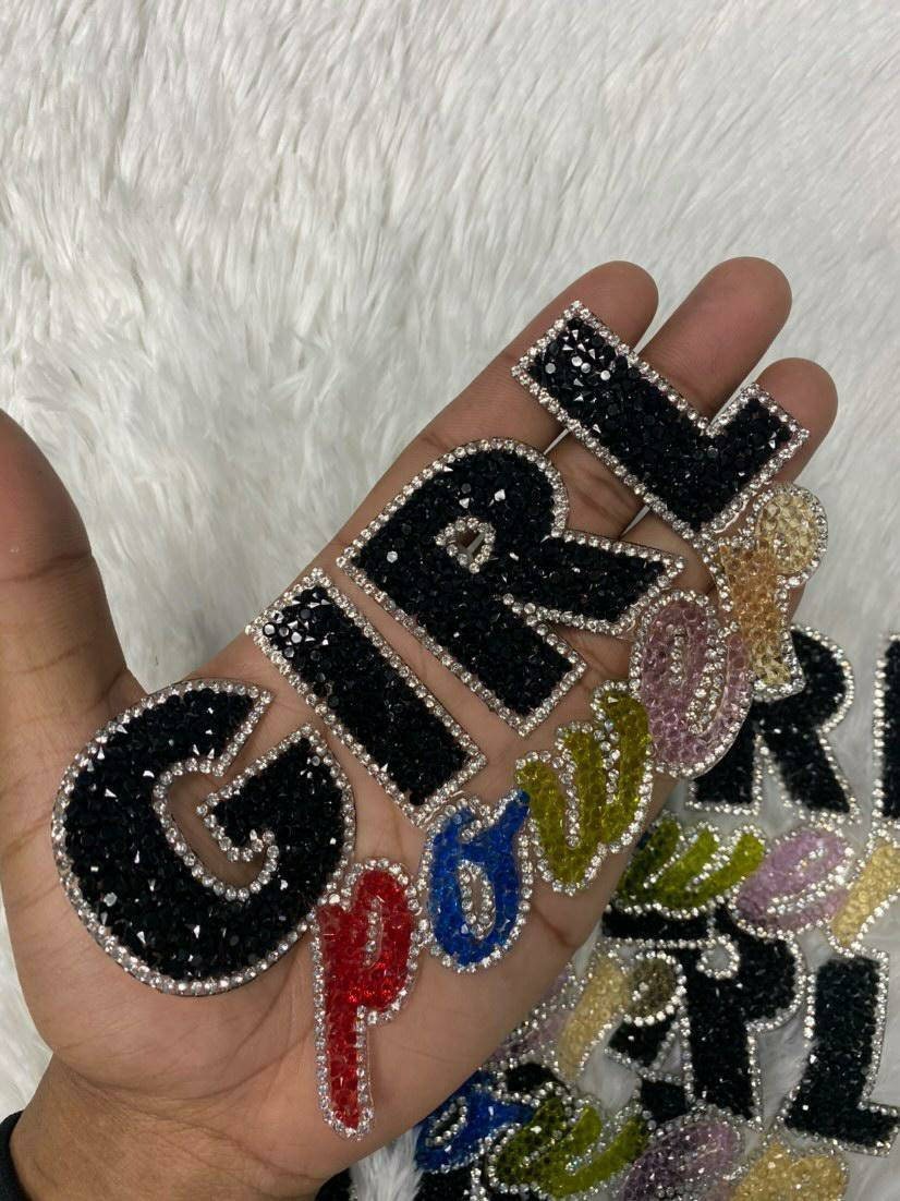 NEW Arrival,"Girl Power" Feminist Colorful Blinged Out Rhinestone Patch with Adhesive, Rhinestone Applique, Size 5"x2.5", Czech Rhinestones