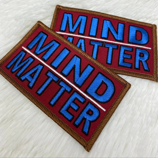 Affirmation Badge, "Mind Over Matter" Iron-on Embroidered Patch, Statement Applique, Cool patch for clothing, 4-inch x 2-inch badge
