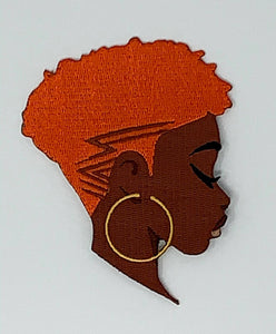 Iron-on Patch "Orange Hair, Don't Care" Size 4" Embroidery Patch; Black Girl Magic with Gold Hoops; Patch for Jackets and Accessories