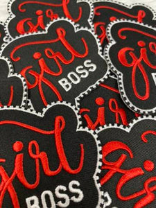 Red & Black, 1-pc "Girl Boss" Badge, Entrepreneur Homage Badge, Cute Iron-on Embroidered Patch, Craft Supplies, Small Patch, 2.5"