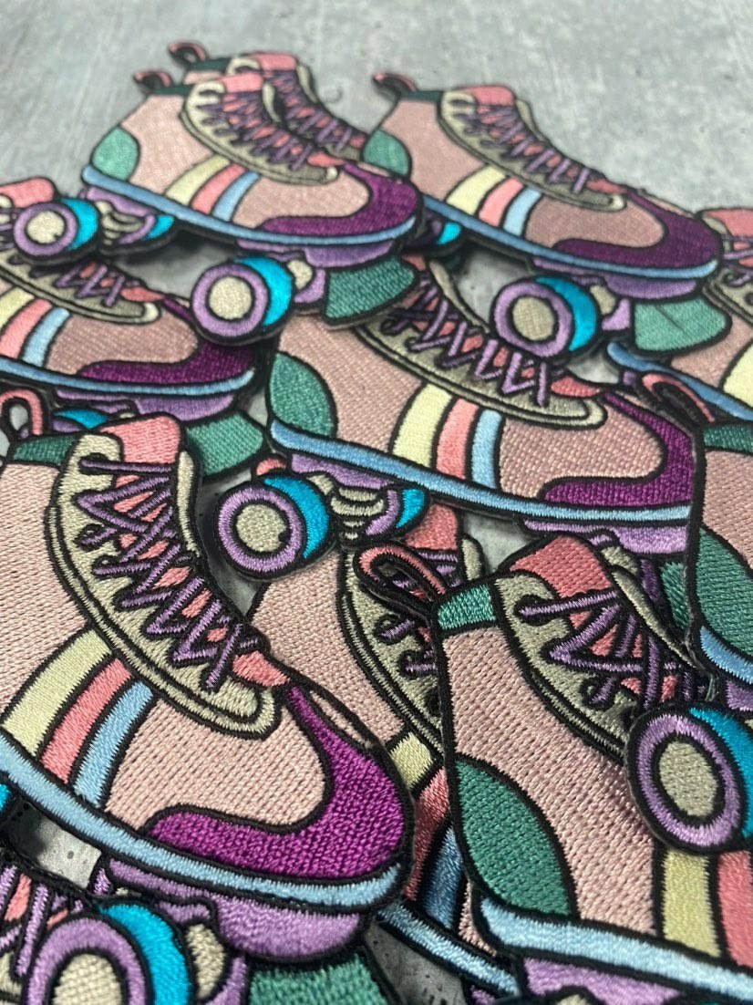 Cool, Embroidered Patch "Colorful Nolstalgic Rollerskate " 3.5-inch, Iron-on Patch, Cute Patch Badge