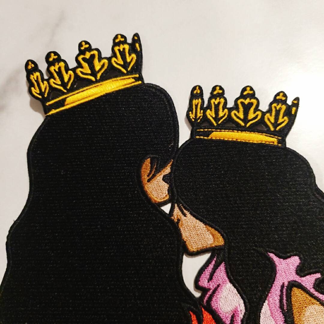 Exclusive, "Crowned Mommy & Me", Large Embroidery Patch, Size 8"x6", Iron-on Applique, Back Patch, Patch for Jackets