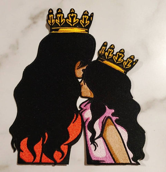 Exclusive, "Crowned Mommy & Me", Large Embroidery Patch, Size 8"x6", Iron-on Applique, Back Patch, Patch for Jackets
