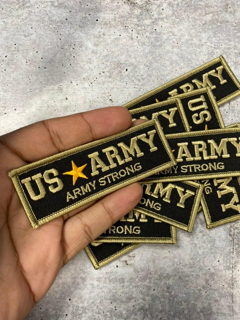 New "US ARMY" Military Emblem, Army Green & Black, with Gold Star, Embroidery Patch, Size 3"x1", Iron-on Patch, Small Badge for Clothing