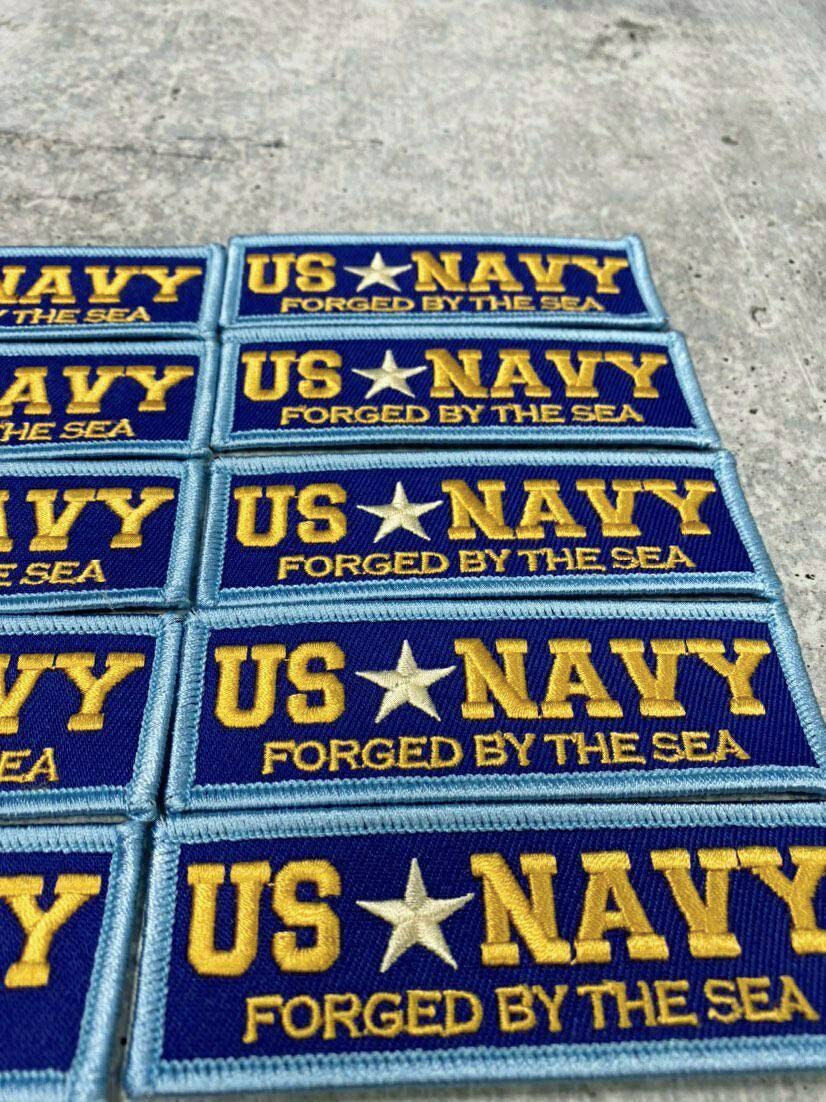 New "US NAVY" Military Emblem, Navy Blue & Gold, with White Star, Embroidery Patch, Size 3"x1", Iron-on Patch, Small Badge for Clothing